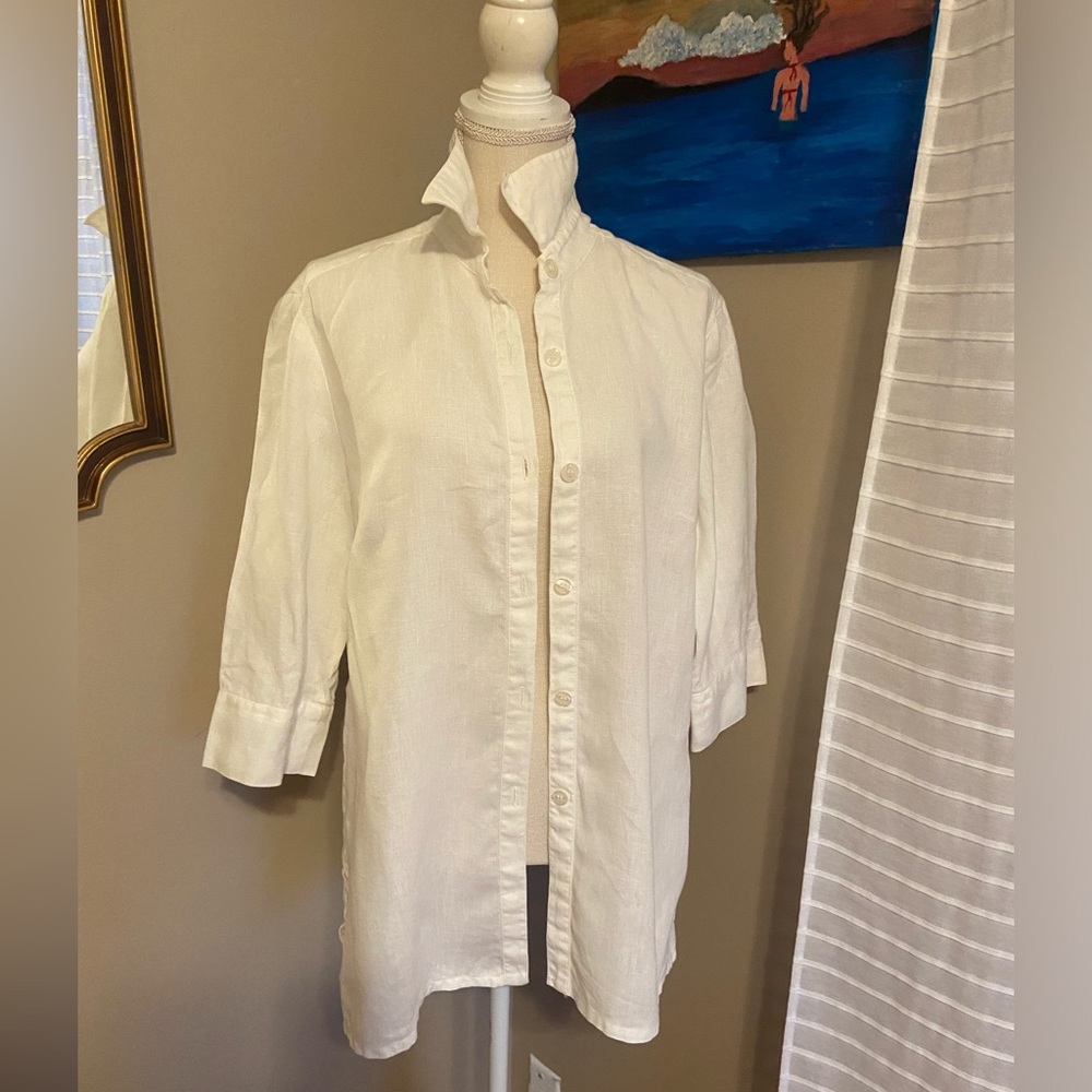 Focus Lifestyle White Linen Tunic Shirt Sz Large